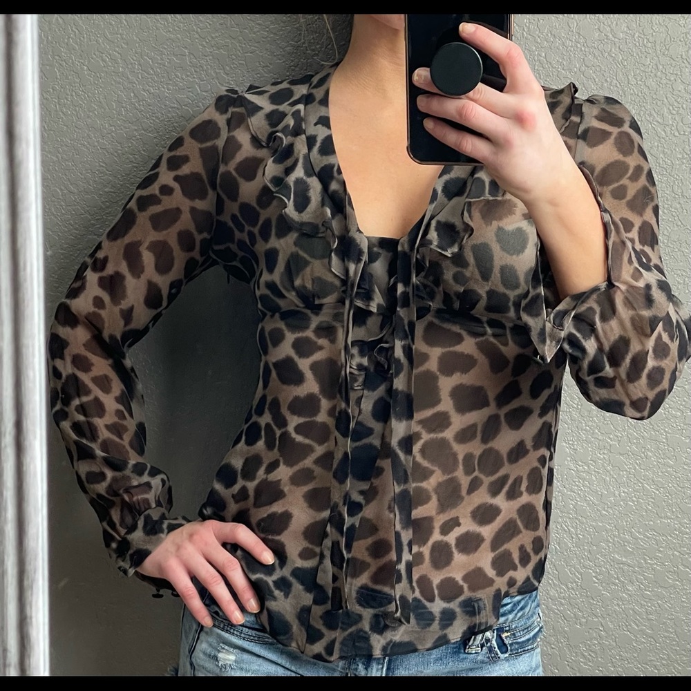 Sheer Leopard Print Blouse- XS